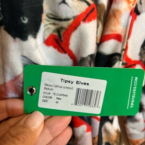 Tipsy Elves Meowy Catmus Jumpsuit Kittens Fleece Christmas Onesie Size Med NWT - Picture 8 of 14